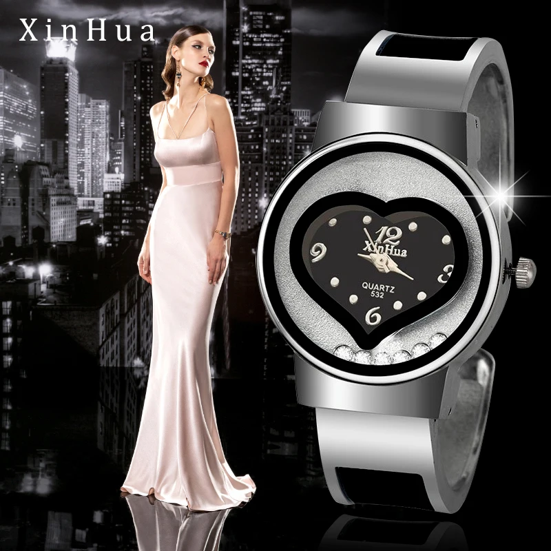 Unique Heart Shape Bracelet Watch Female Women\'s Luxury Stainless Steel Clock Quartz Wristwatches Ladies Fashion Bangle Relojes