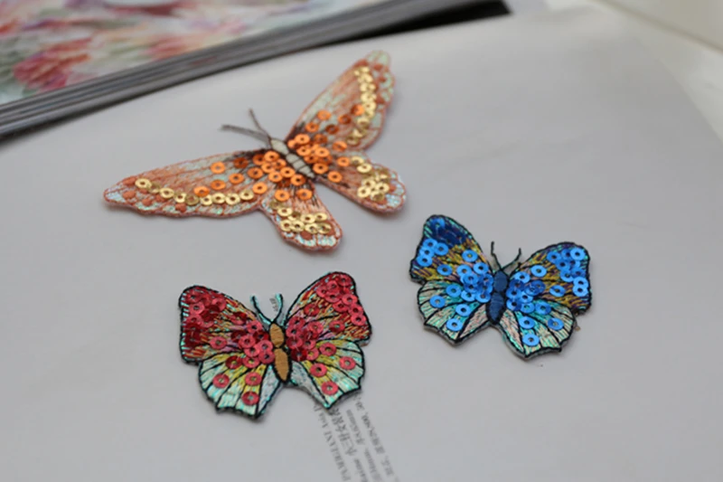 1PCS high quality yarn sequins butterfly embroidery patch Iron on patch for clothes with glue embroidery paste skirt decoration