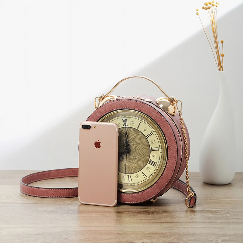 Personalized Fun Fashion Clock Shape Leather Bag Circular Ladies Handbag Chain Purse Shoulder Bags Crossbody Messenger Bag Bolsa