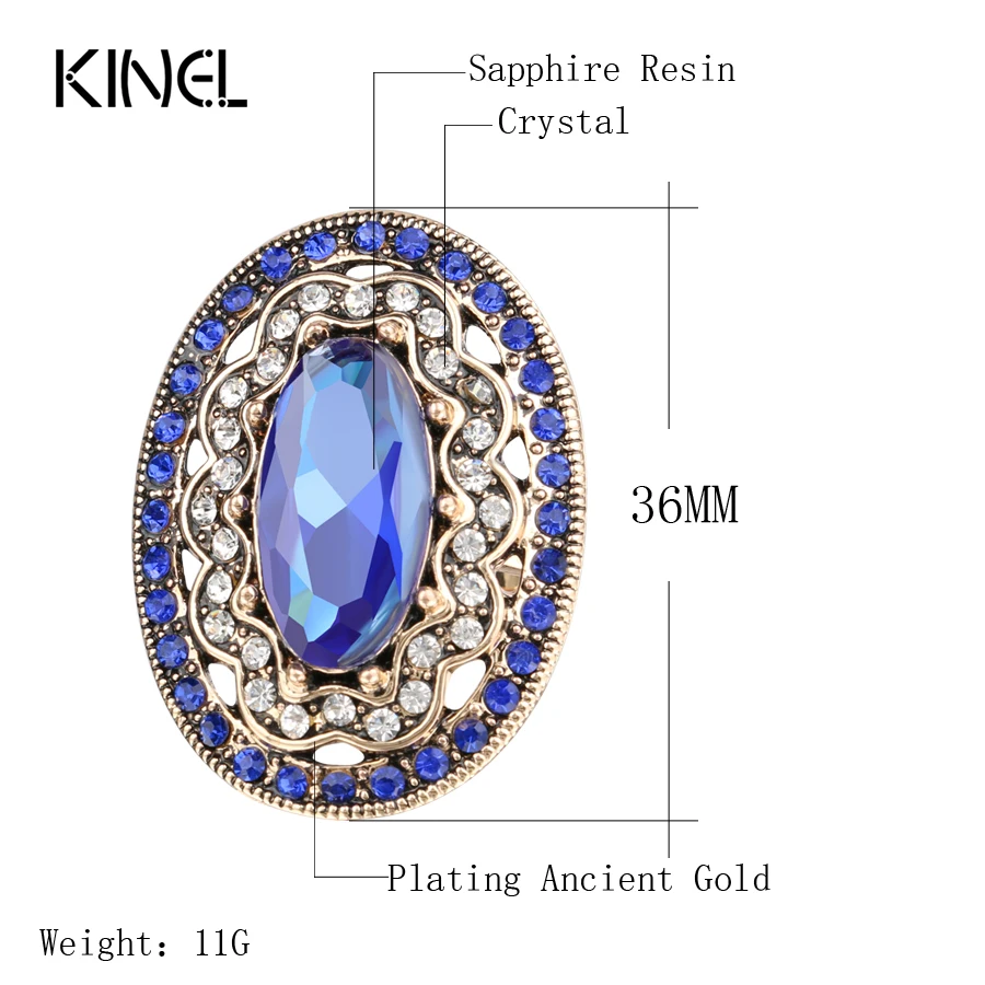 2020 New Charm Blue Big Ring Color Ancient Gold Vintage Wedding Rings For Women Mosaic White Crystal Fashion Jewelry