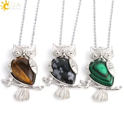 Owl Natural Stone Crystal Necklace & Pendants Pink Quartz Sodalite Crystal Amethysts Tiger Eye Lapis Jewelry for Women Men G077