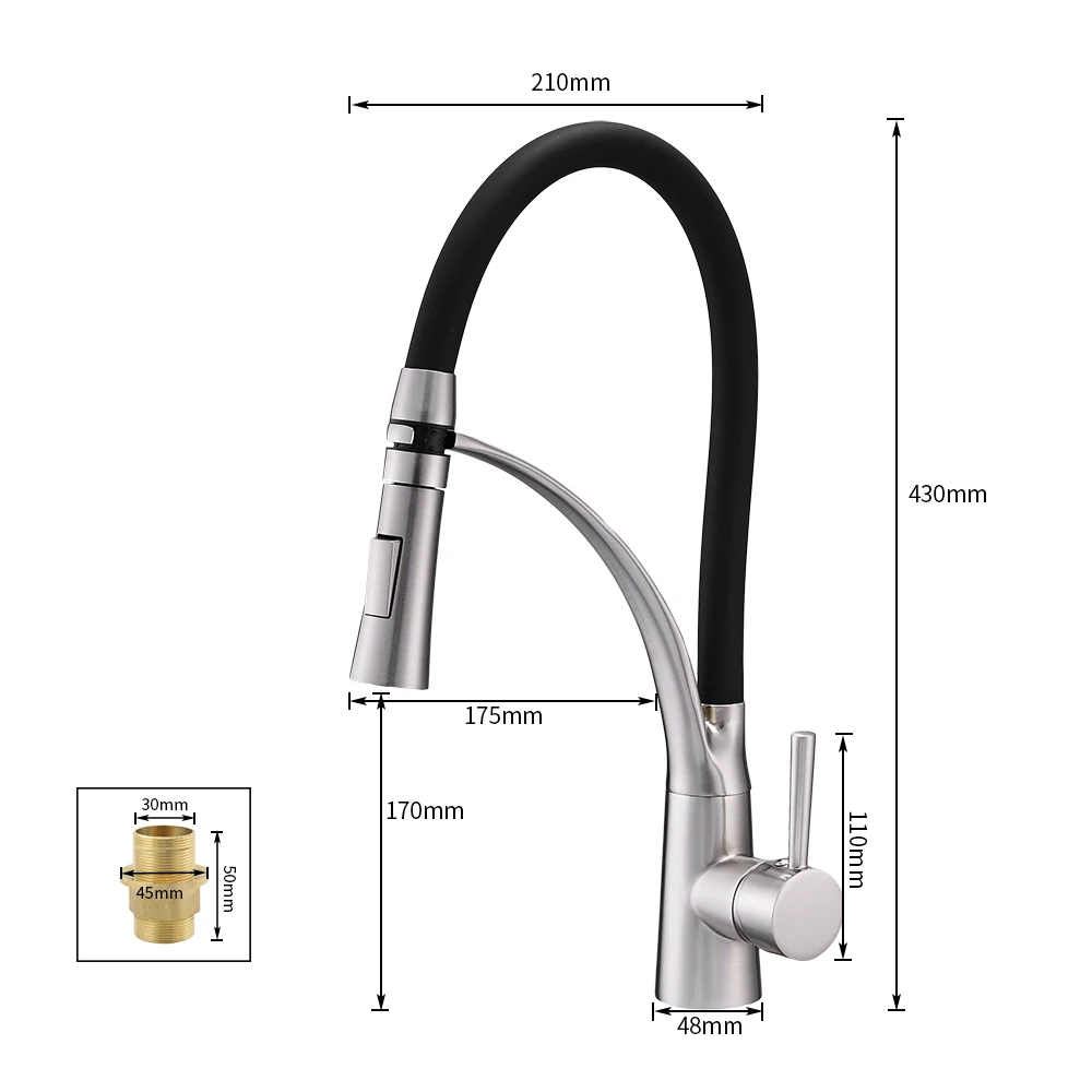 Grifo de latón cepillado para fregadero de cocina, mezclador de níquel con luz LED, montado en cubierta de agua fría y caliente, 7661