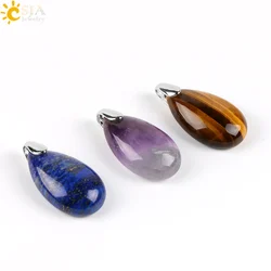 CSJA Natural Gem Stone Pendant Water Drop Necklace Pendants Tiger Eye Lapis Lazuli Lapis Lazuli Amethyst Healing Jewelry E526