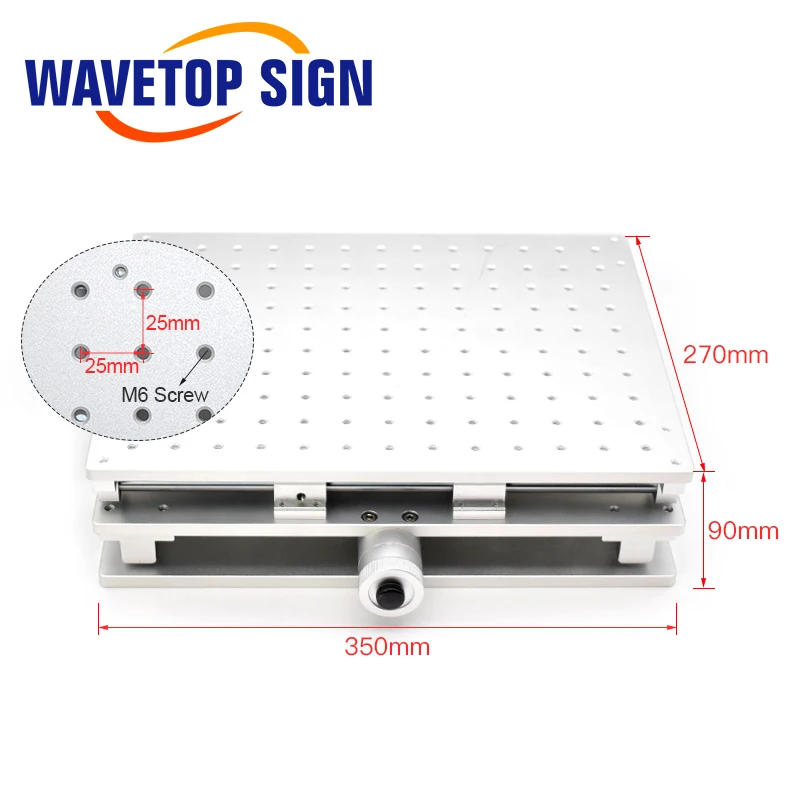 Máquina de marcação a laser WaveTopSign, mesa de trabalho 2D, 350x270x90mm, eixo X ajustável, 0-150mm, eixo Y, 0-190mm, parafusos fixos, M6