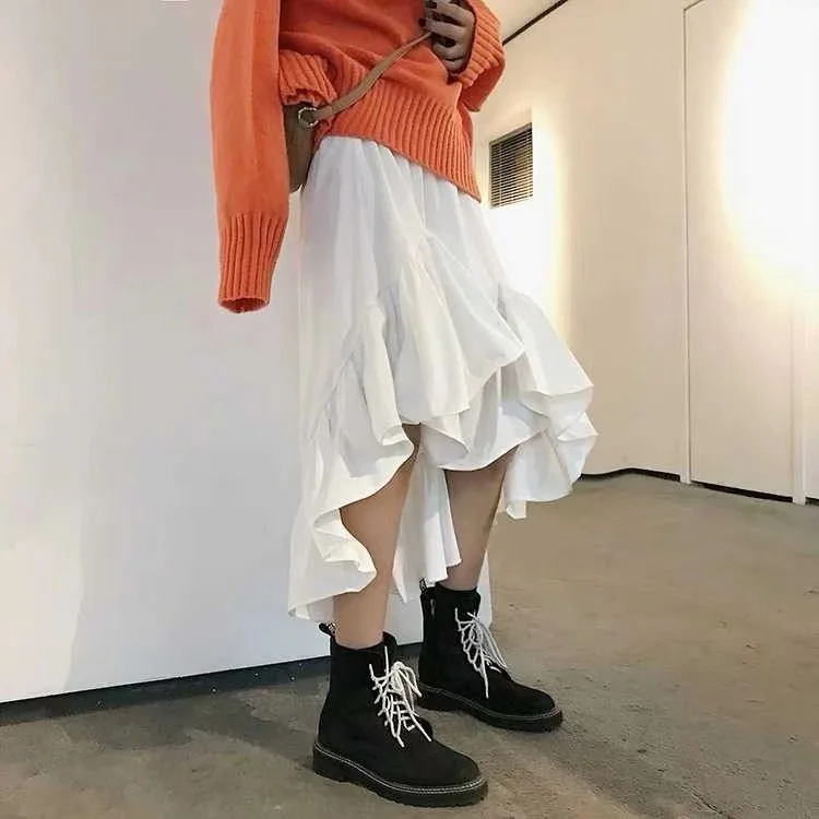 Marwin 2019 New-Coming Spring Summer Solid Irregular Ruffle Asymmetrical Skirts High Street Korean Style Empire women Skirts