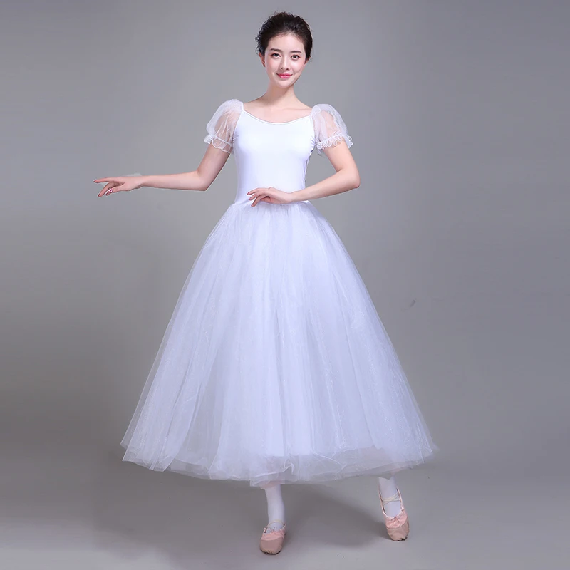 New lady short Sleeves Ballet Dress Fit Simple Ballet Dance Dress white Ankle Length Soft and Smooth Modern Liturgical Dancewear