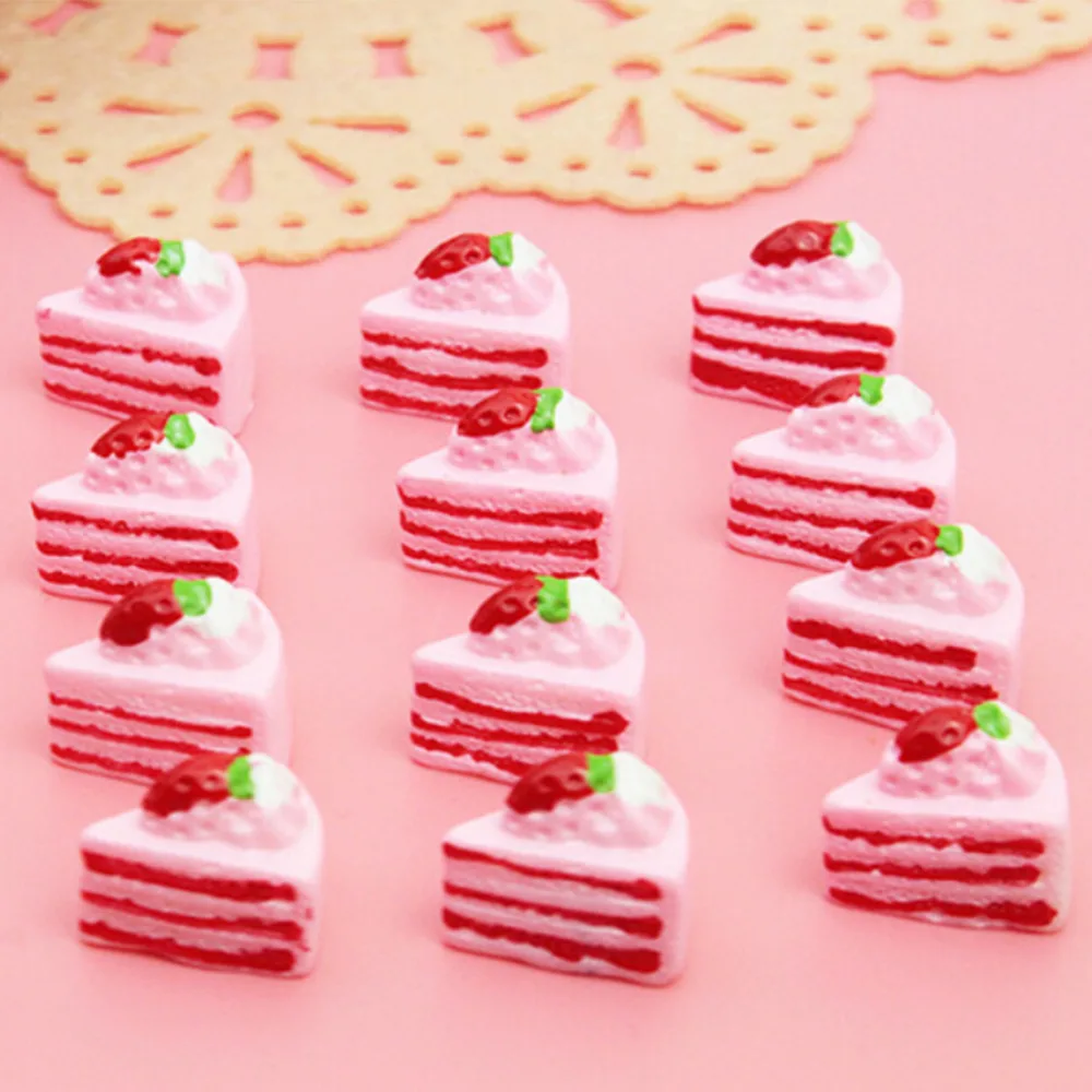 10PCS Play Doll House Toy Cute Kawaii Flat Back DIY Miniature Artificial Fake Food Cake Resin Cabochon Decorative Craft 4Styles
