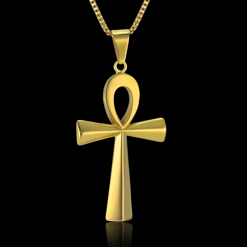 

Dropshipping Egyptian Ankh Cross Pendant Necklace 19" 22" 24" Gold Color Stainless Steel Necklace for Women Egypt Jewelry XL811