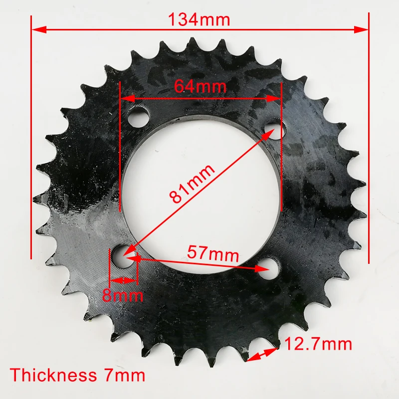 Piñón de cadena trasero de 32 dientes y 64mm, triciclo eléctrico, piñón de cadena 428, accesorios para patinete y bicicleta eléctrica