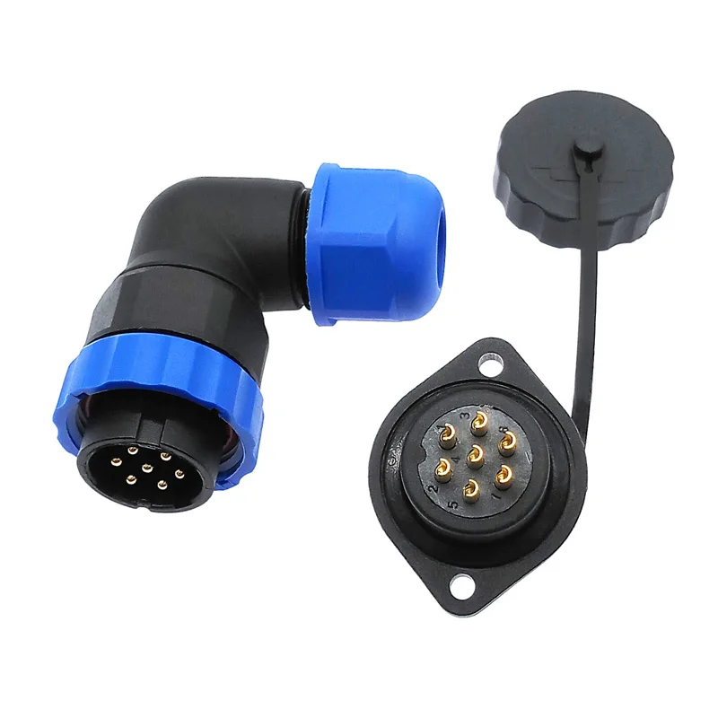 SP20 waterproof IP68 connector 2 hole flange socket angle connectors 2/3/4/5/6/7/8/9/12/14Pin 90 degree elbow