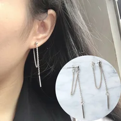 Korean Jewelry Women Long Tassel Drop Earrings Chain Metal Texture Dangle Brincos Statement Earrings Wholesale Bijoux Gift EB126