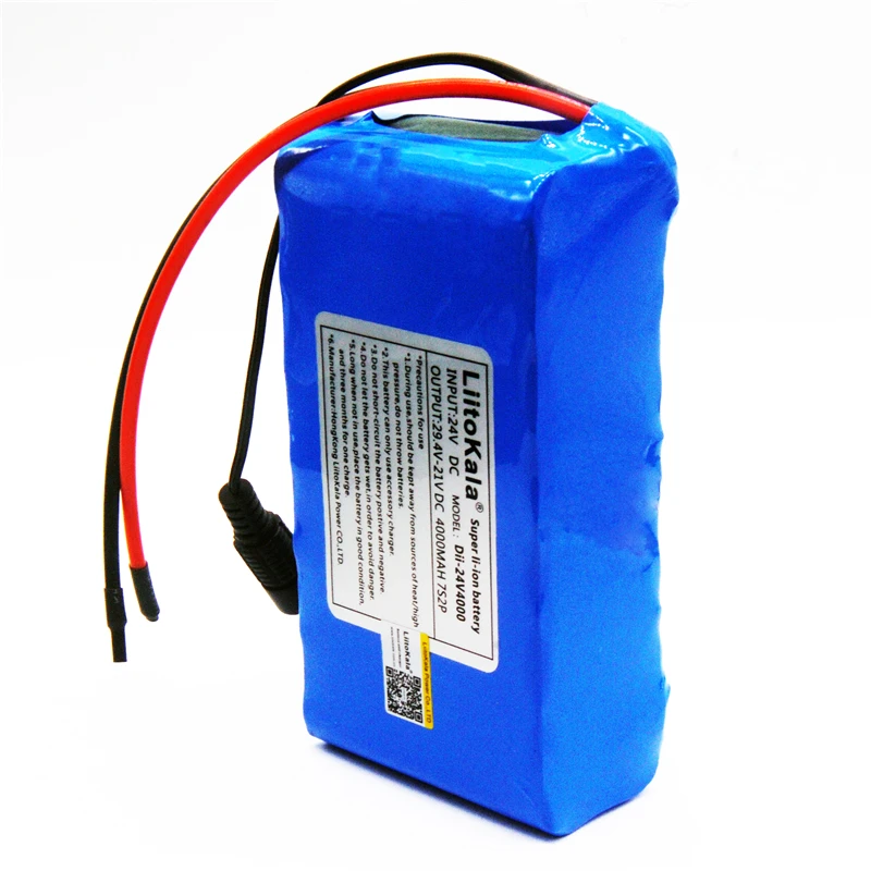 Akumulator LiitoKala 7S2P 24V 4Ah 18650, pakiet akumulatorów 29.4V 4000mAh, akumulator wielokrotnego ładowania, mini przenośna ładowarka wyposażona w ładowarkę 2A.