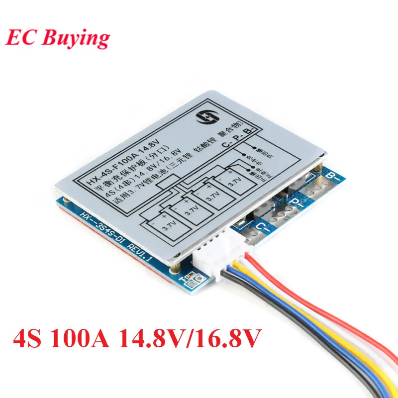 4S 100A 14.8V/16.8V Li-ion Lithium 18650 Battery BMS PCM Protection Board with Overcharge and Over Discharge Protection