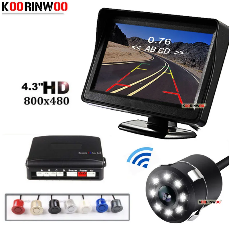 

Koorinwoo Car Video System Wireless lCD Screen 800*480 Car Parking Sensor 4 Radars Buzzer Car Rear view Camera Backup Parktronic