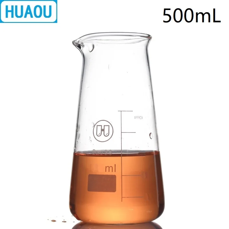 

HUAOU 500mL Conical Beaker Triangle Borosilicate 3.3 Glass with Graduation Spout Measuring Cup Laboratory Chemistry Equipment