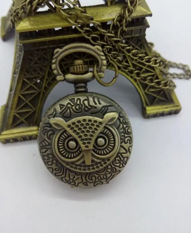 

(PKO052) 10pcs/lot Steampunk Vintage Bronze Owl Pocket Watch Necklace Chain Dia 2.7cm