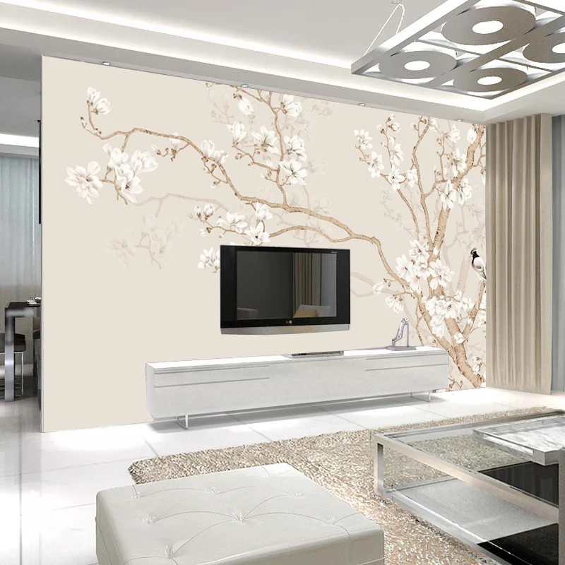 Aangepaste Mural Behang Moderne Chinese Stijl Hand Geschilderd Magnolia Bloem Vogel Foto Behang Slaapkamer Papel De Parede Home Decor