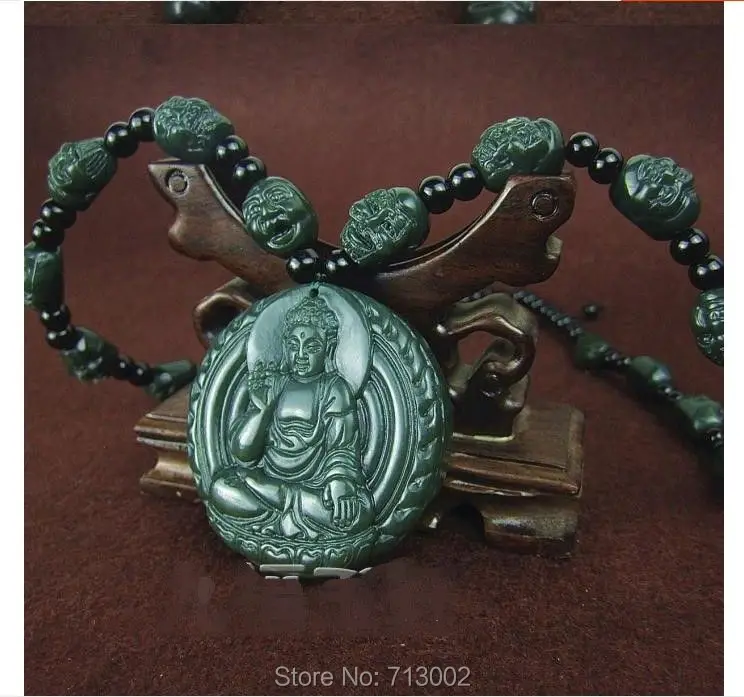

Natural XinJiang gray jade Mahavairocana Amulet Necklace Handwork carven Apotropaion
