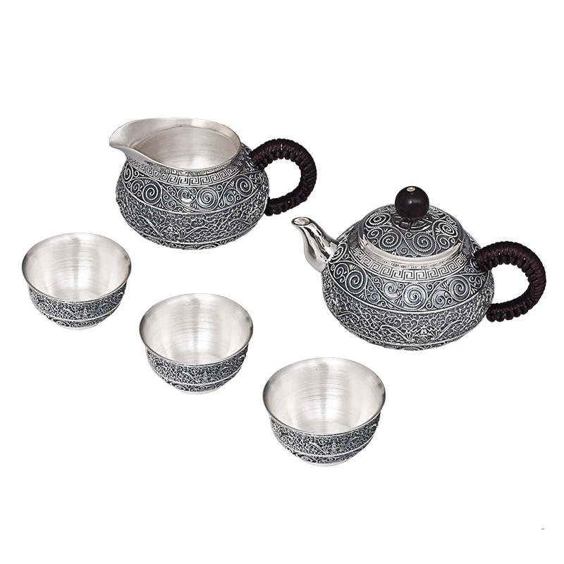 

Pure Handmade Silver 999 Bat Flowers filament Tea way Suit Health Care Household Gifts