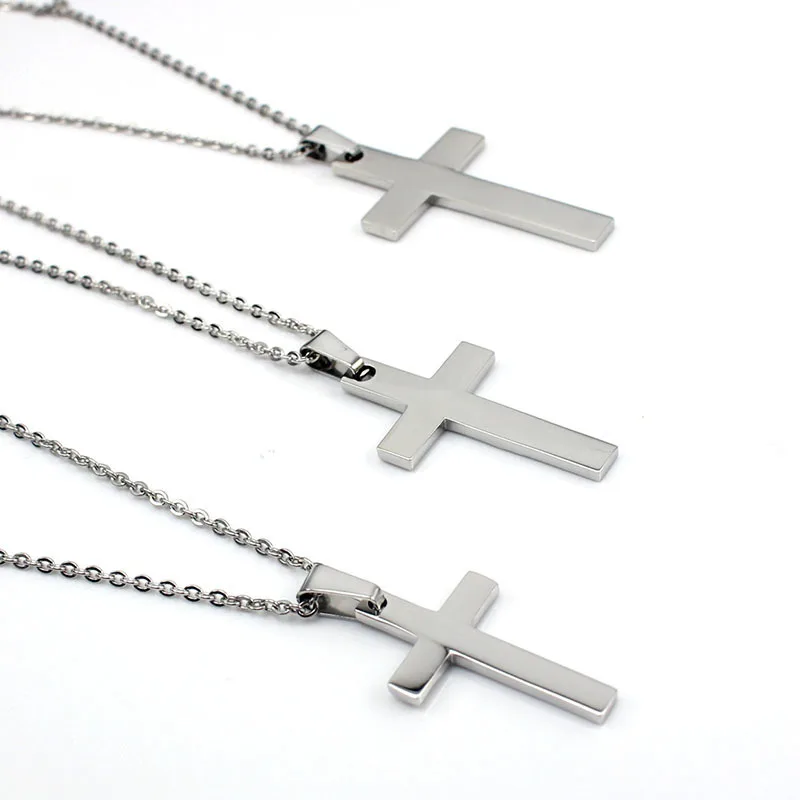 Women/Men Necklace Cross Statement Pendants Jewelry Multi Sizes Long Chain Stainless Steel Present for The Party