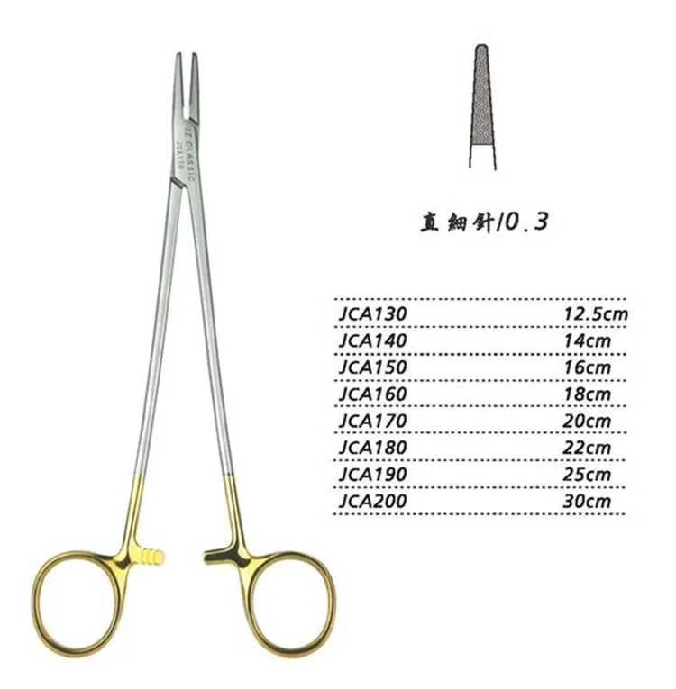 JZ Abdominal Surgical Instruments Medical Golden Handle Needle Holder Fine Needle Aesthetic Plastic Long Insert Needle Holder