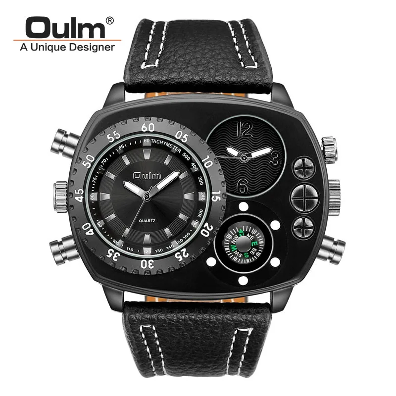 Oulm HP9865 lüks marka Casual kol kare geniş kayış erkek spor Dial Quartz saat erkek saat süper büyük erkekler saatler