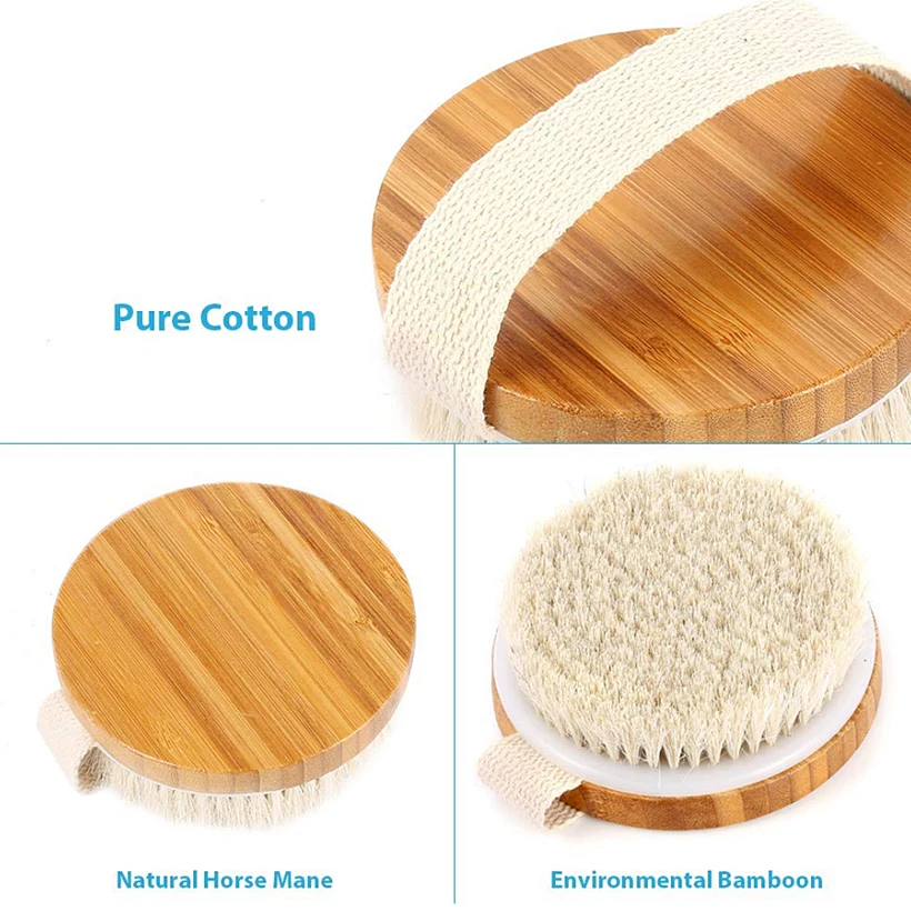 TREESMILE Hot Dry Skin Body Soft natural bristle Body Bamboo Round Massage Bath Brush SPA Body Brush without Handle D40