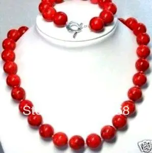 

Gypsophila Beautiful 12mm Red Coral Necklace Bracelet SET