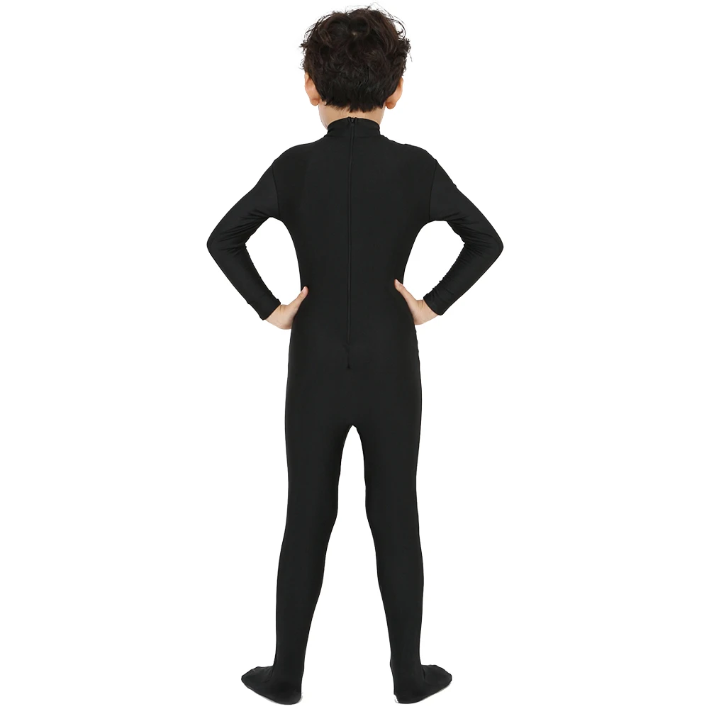 2018 free shipping black Bodysuit covered foot, hand free version Lycra Zentai Suit Pure Color Halloween Party Unitard