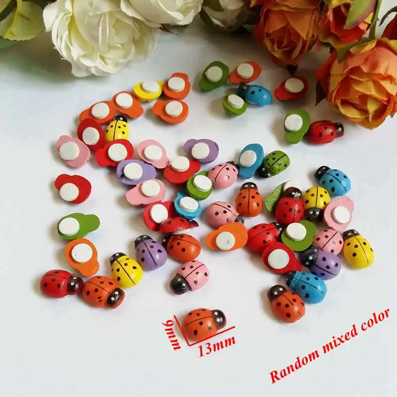 100Pcs/lot Bees / Ladybugs Wooden Buttons Flatback Cabochon Scrapbooking Crafts Wood Knopf Bouton Kawaii Decor Diy Accessories