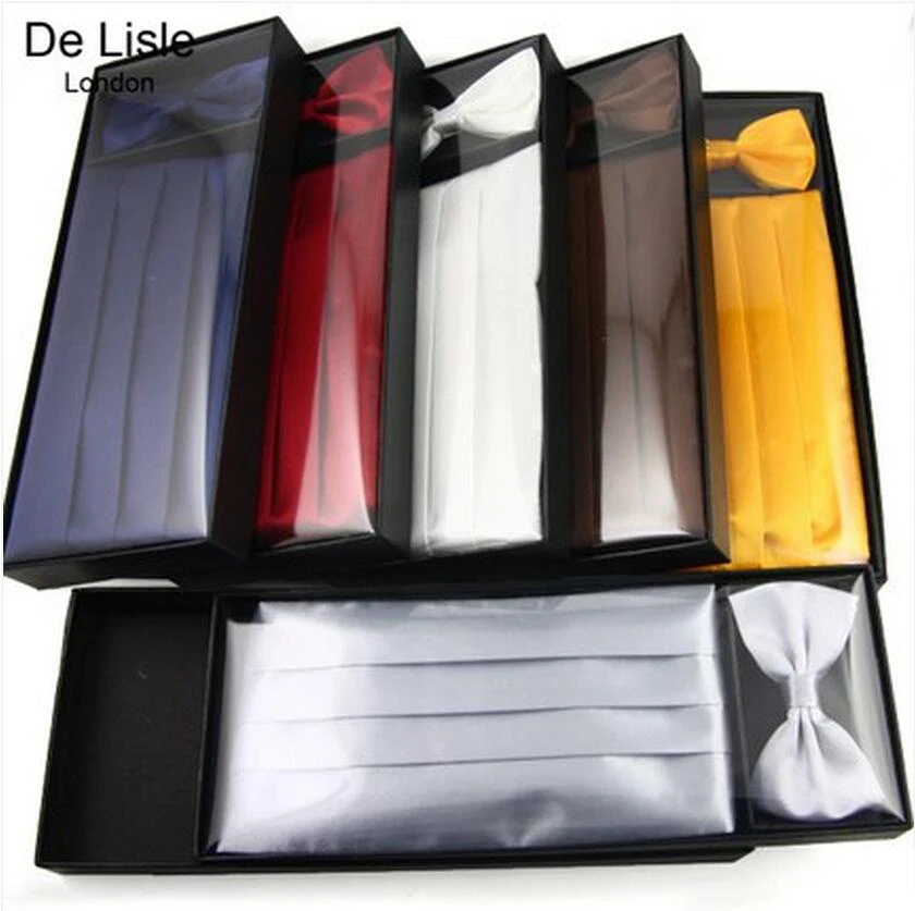 Premium Men\'s Satin Cummerbund Bowtie Set Formal Wedding Party NO Gift Packing - Factory Outlet