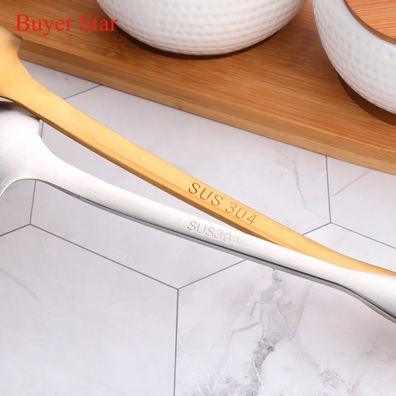 1PCS Long Handle Matt Blue Spoons Set Stainless Steel Gold Soup Ladle Spoon Colander Set High Quality Soup Spoons Kitchen Tools