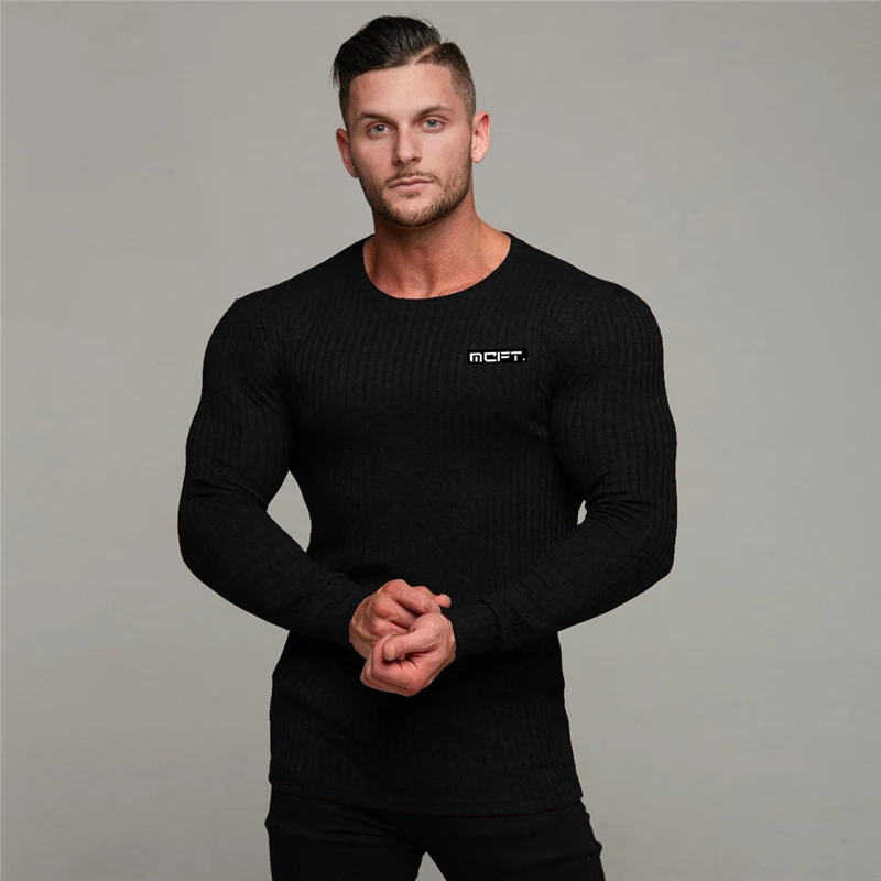 

Muscleguys 2023 Autumn Casual Men's Sweater O-Neck Striped Slim Fit Knittwear Mens Sweaters Pullovers Pullover Men Pull Homme