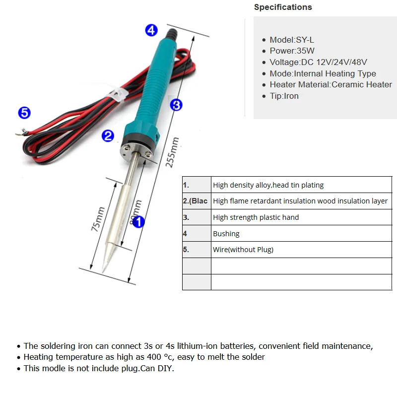 12V/24V/48V 35W Electric Soldering Iron Welding Tool Low Voltage for Power Failure Emergency Incident Safer SY-L