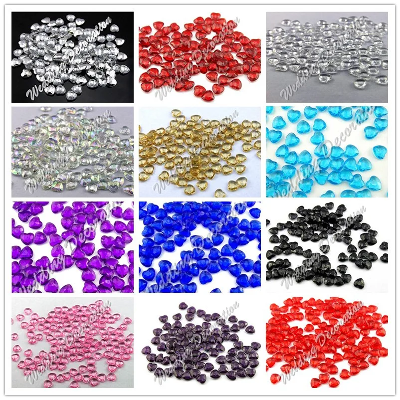 300pcs/lot 16 colors 8mm ( 2 Carat ) Acrylic Heart Shaped Crystal Table Scatter Heart Confetti wedding Valentine Decoration