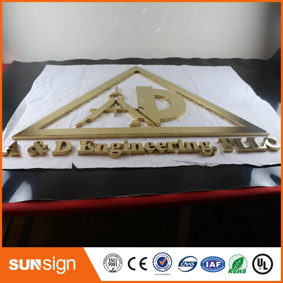 Indoormirror polished gold color stainless steel channel letter signage