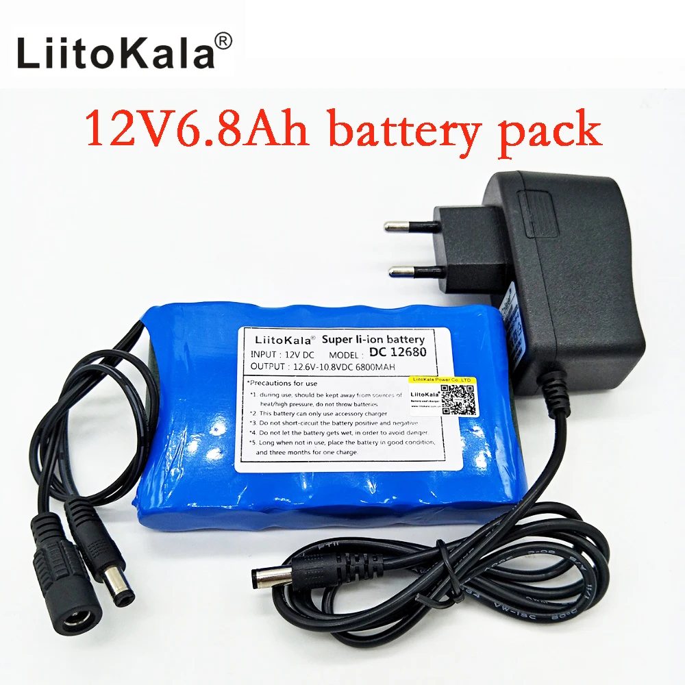 Liitokala przenośny Super akumulator akumulator litowo-jonowy pojemność DC 12V 12.6v 6800mah bateria CCTV Cam Monitor — zdjęcie 3