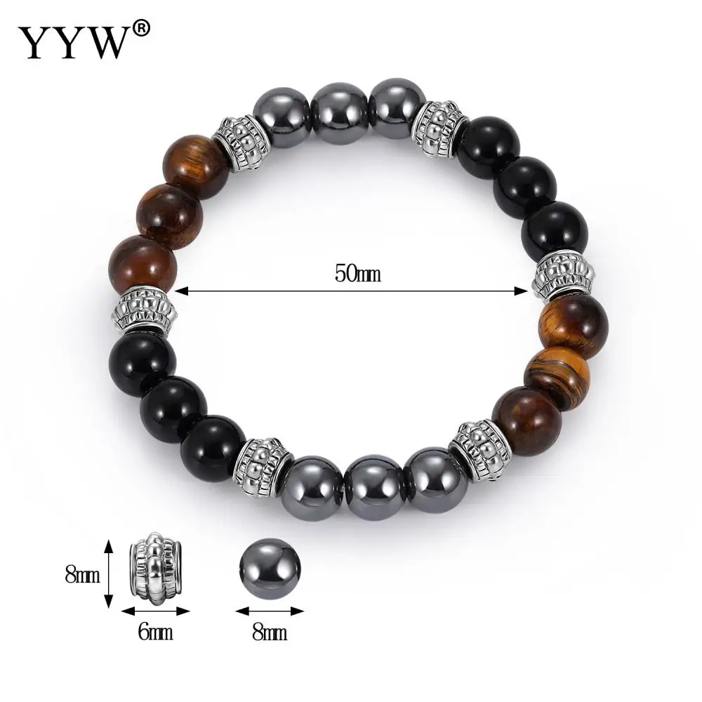 2025 New Fashion Health Men Bracelet 8mm Agat Stone Beads With Hematite Bead Diy Charm Bracelet For Men Jewelry Gift