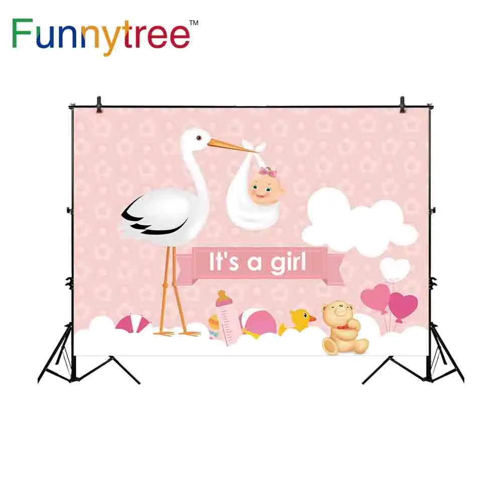 Funnytree backgrounds for photography cartoon baby guess girl crane toy bear pink cloud backdrop new design camera fotografica