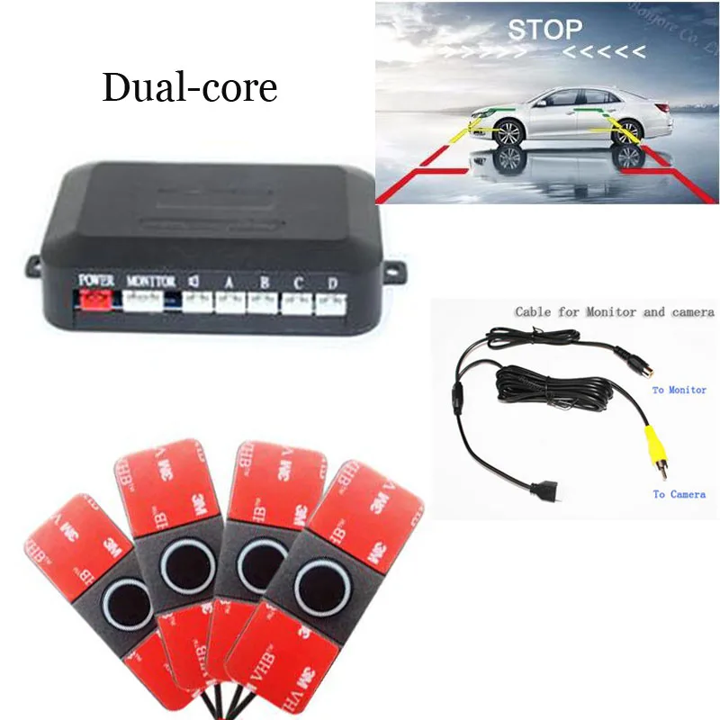 YYZSDYJQ Dual Core CPU Car Video Safe Parking Sensor Reverse Assistance Alarm System Show Distance +Flat Sensors