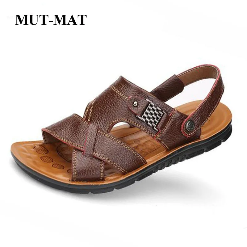 2022 New Summer Genuine Leather Men\'s Casual Sandals Classic Beach Male\'s Slippers With Metal Decoration Large Size 38-48 Shoes