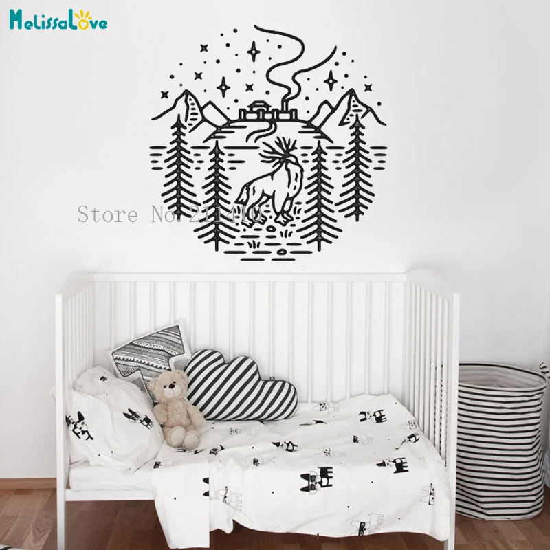 The Elk Looks at Distant Smoke Wall Sticker Decals Home Decoration For Kids Room Removable Exquisite Vinyl Cute Murals YT314