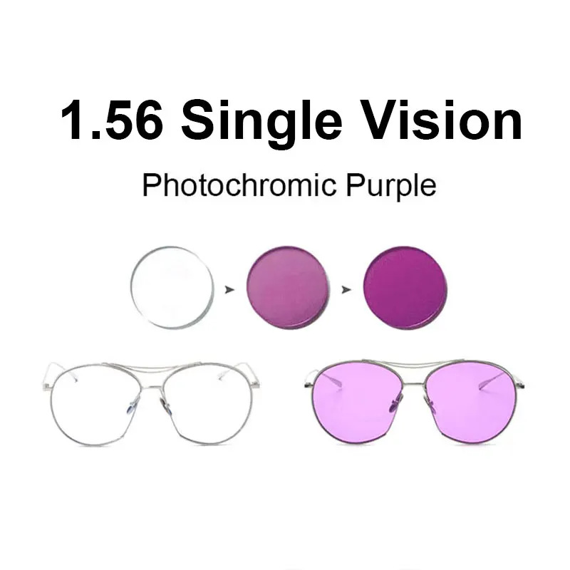 

1.56 Photochromic Pink or Blue or Purple Single Vision Lens SPH Range -8.00~+6.00 Max CLY -6.00 Optical Lenses for Eyewear