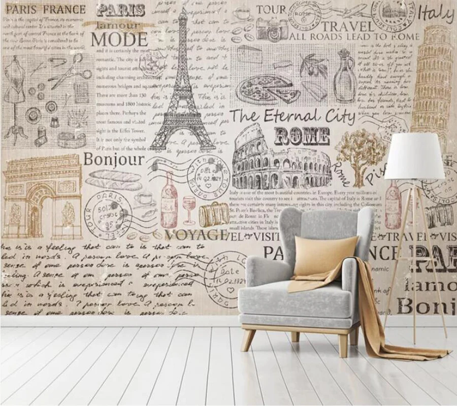 Decorative wallpaper Vintage style English subtitles tower wall