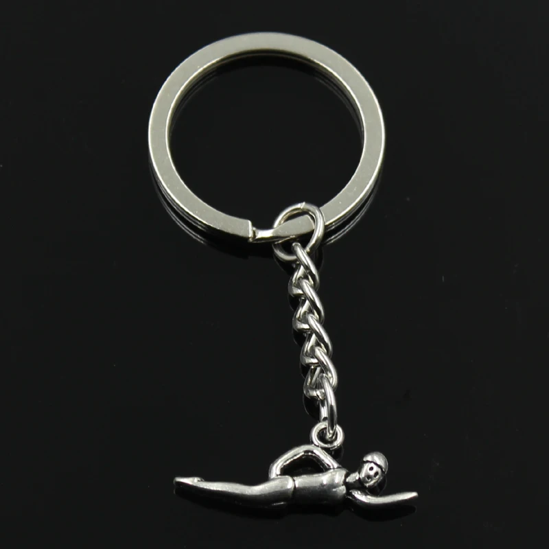 Fashion 30mm Key Ring Metal Key Chain Keychain Jewelry Antique Silver Color Plated Swimming Swimmer Sporter 29x11mm Pendant