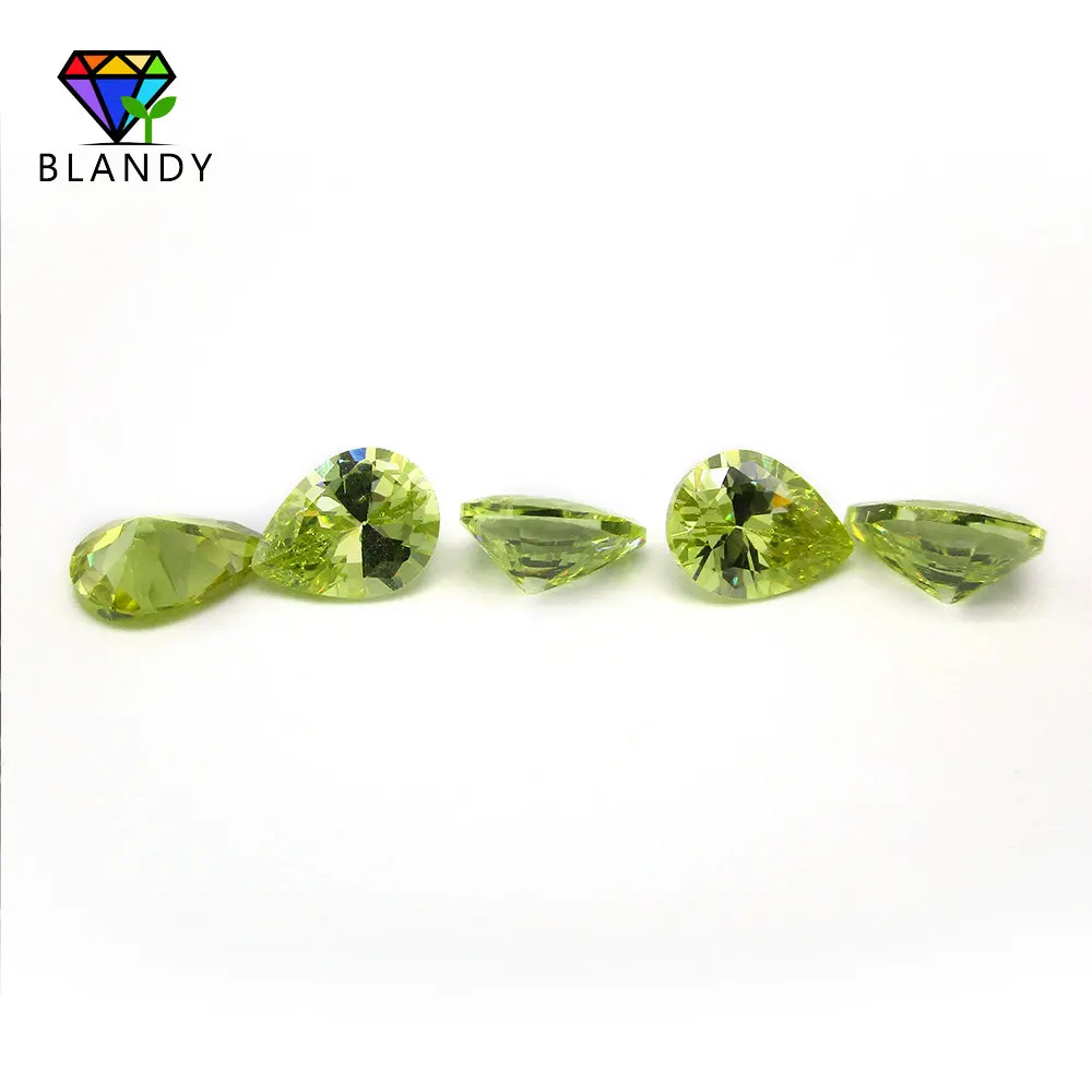 Free Shipping 2x3~13x18mm 5A Pear Shape Peridot Yellow Loose Soviet Stone Cubic Zirconia, CZ Zircon Gem Stone For Jewelry