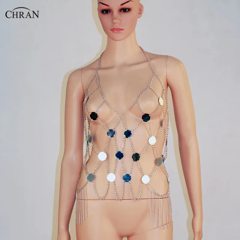 Chran Luxe Mirror Perspex Crop Top Ajustable Necklace Disco Bandeau Bralette Sexy Bikini Swimwear Dress Party Jewelry CRM202