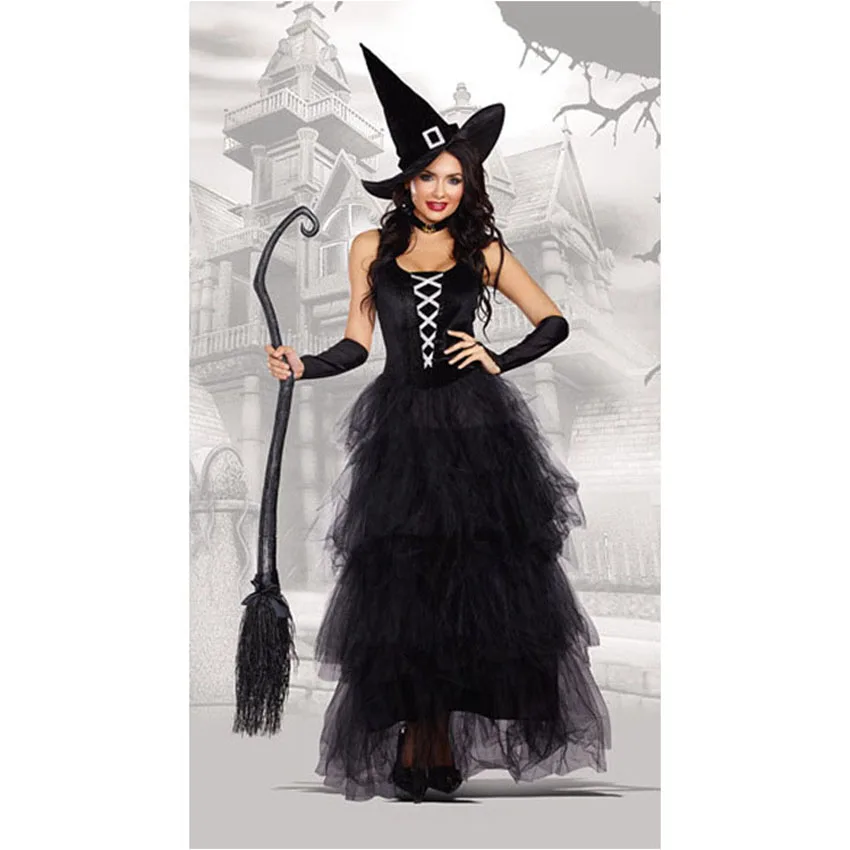 หญิงสีดำน่ากลัวฮาโลวีน Carnival Cosplay เครื่องแต่งกายยุคกลาง Queen Witch Role-Play ชุดเจ้าหญิงเสื้อผ้า