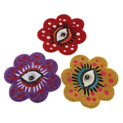 Beaded Flower Evil Eye Patch Sequin Embroidered Applique Patches For Clothing Parches Bordados Ropa DIY  Sew On AC1378