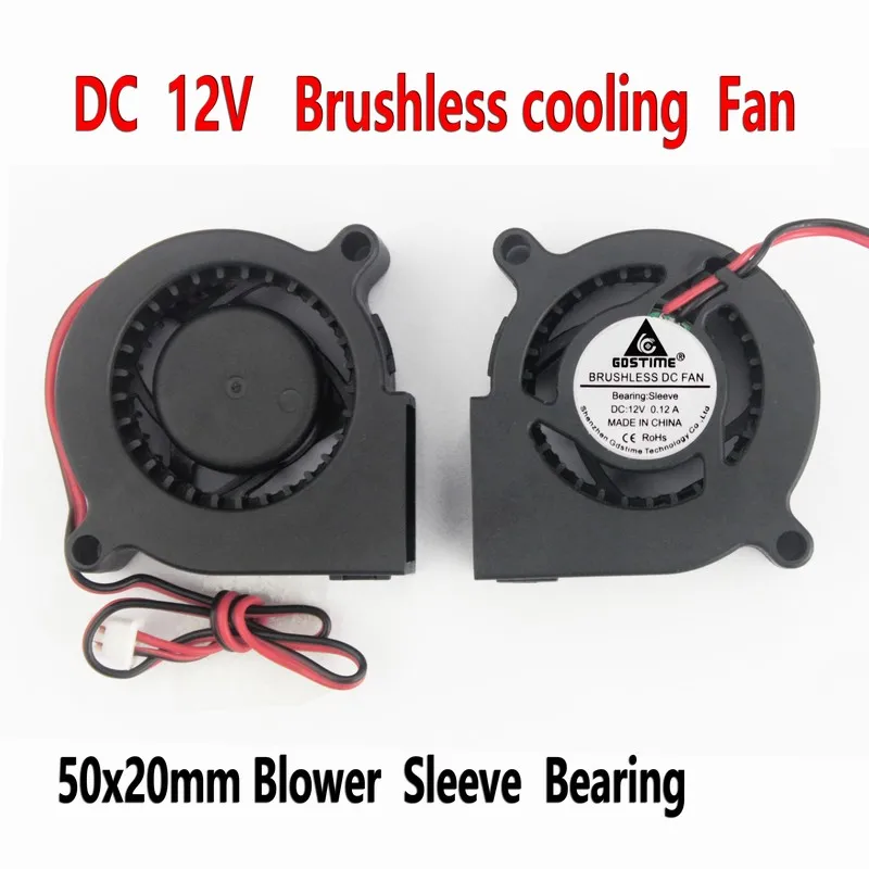 100 Pcs Gdstime 12V 5020s Cooler Cooling Fan Blower DC 12 Volt 50mm Turbo Blower Fan 50mm x 20mm 2Pin